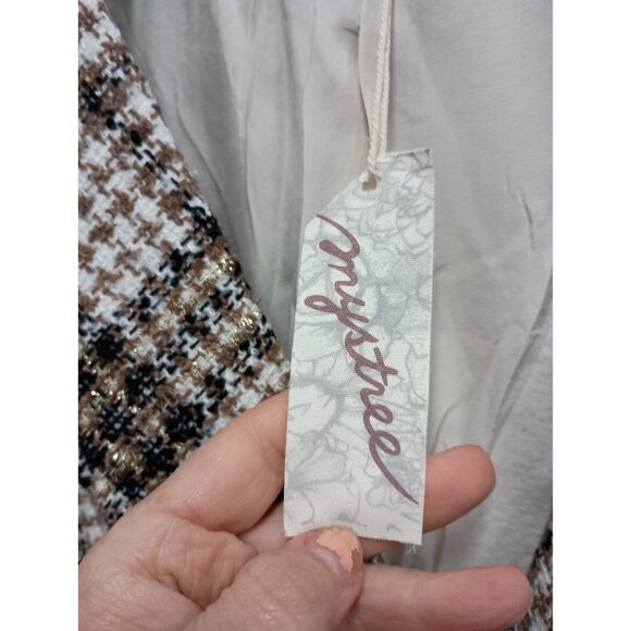 Mystree Blazer Jacket Womens Medium Plaid Tweed Shimmer Double Breasted Office - Picture 6 of 12